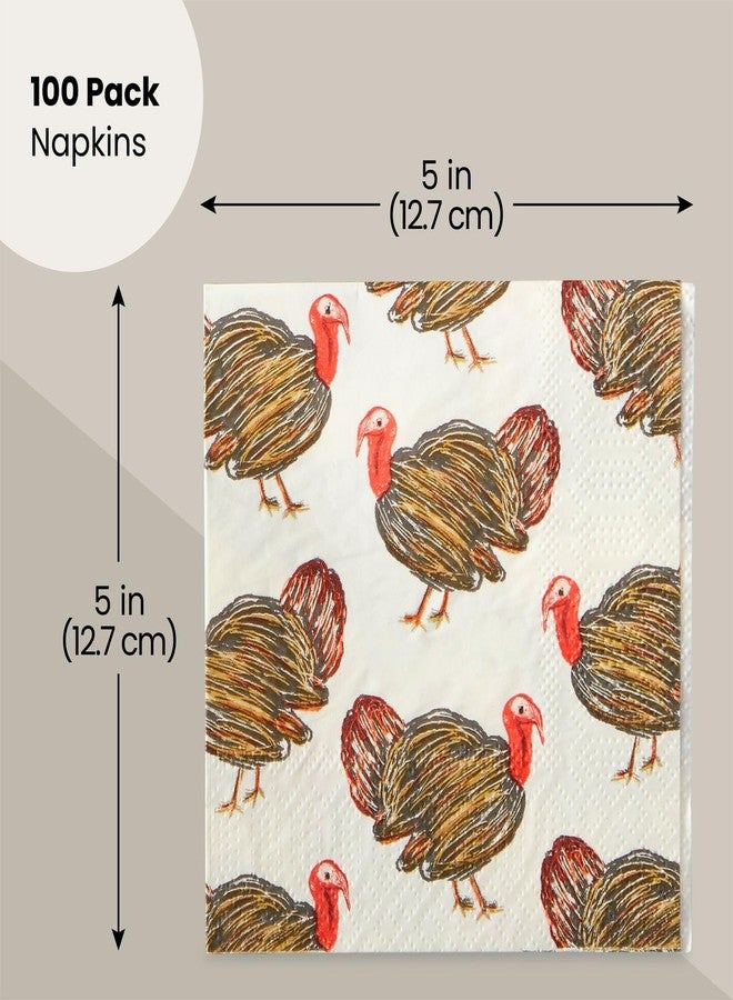 Blue Panda 100 Pack Turkey Thanksgiving Cocktail Napkins for Party Supplies (5 x 5 In) - Image 2